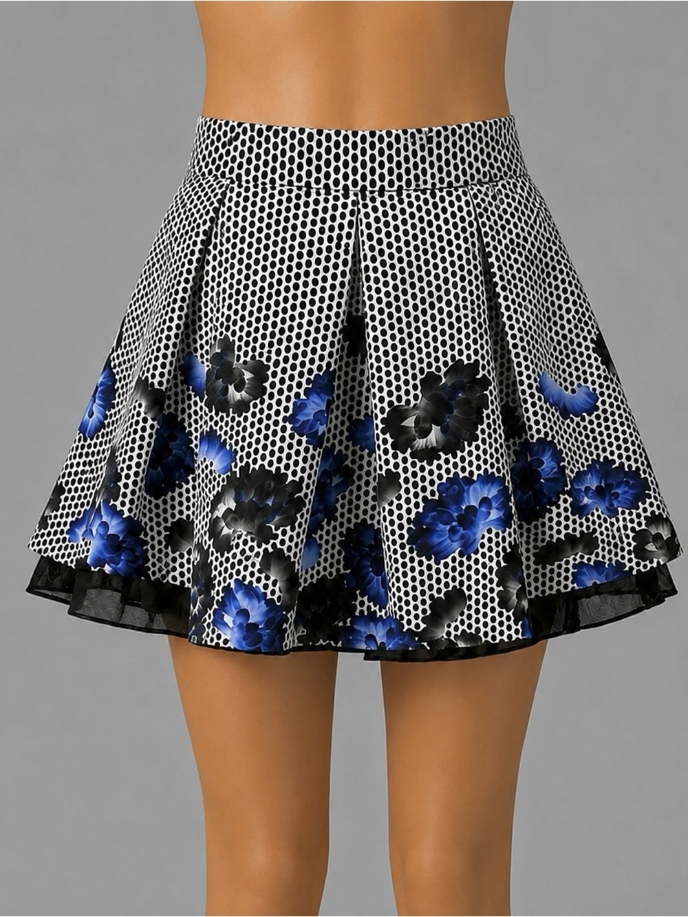 Black Flared Swing Garden Polka Dot Crinoline Skirt sz 0